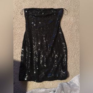 Small, sequin, mini dress, strapless